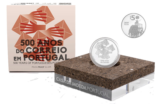 Portogallo 5€ 500 anni delle Poste del Portogallo 2020 Argento Proof