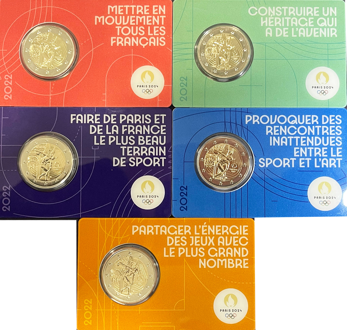 Francia €2 Giochi Olimpici 2022 2024 - 5 diverse coincard