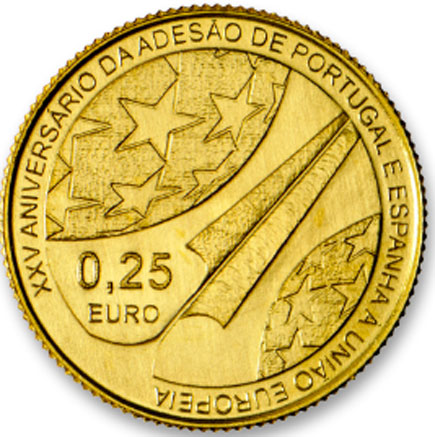 Portogallo 1/4€ Oro 2011 XXV Anniversario. Adesione Portogallo e Spagna