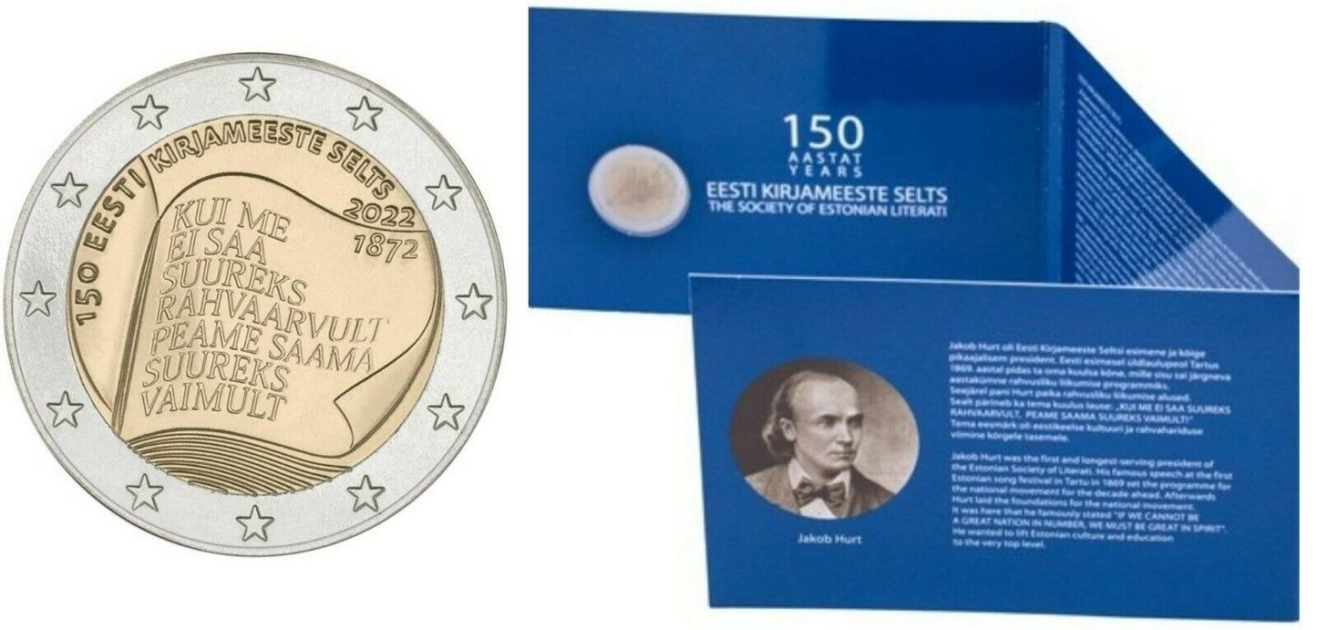 Estonia 2€ 150 Anni Società Letteraria 2022 BNC